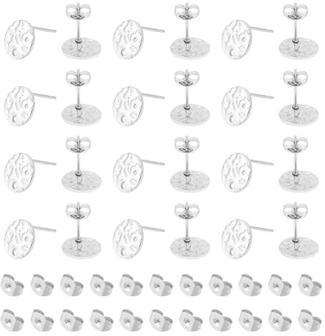 UNICRAFTALE 60 Stk DIY Ohrstecker Flache Runde Ohrstecker 10mm Strukturierte Ohrstecker Hypoallergener DIY Ohrstecker Ohrringe Zubehör Ohrring Selber Machen Für Schmuckherstellung
