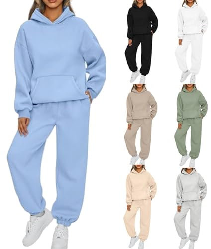 Earnmore Damen Hausanzug mit Kapuze 2 Teile, Damen Jogginganzug Set Sweatshirt mit Hose Elegant Freizeitanzug,Sport Hosenanzug Langarm Hoodie Hausanzug (Blau,M)