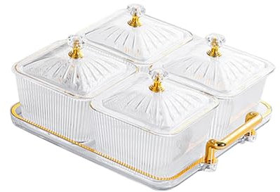 Milageto Plats de Service divisés, 4 Compartiments, Assiette de Fruits secs, Plateau de collation Multifonctionnel pour Dessert, Chips de Chocolat, Clair