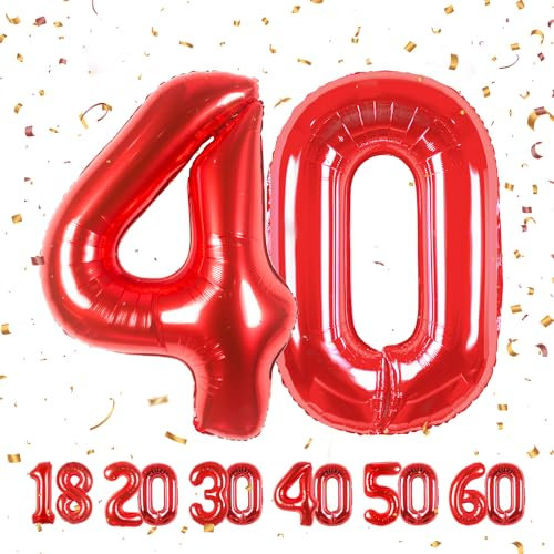 ballonluftballon 40 jahre | Rot 40 ballons-40-101cm 40 Geburtstagsdeko -40 Folienballon Zahl Deko zum Geburtstag fliegt mit Helium 40 Geburtstag für Männer Frauen 40 Geburtstagsparty Jubiläum…