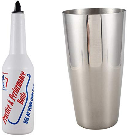 Oikabio 2 Pcs Flair Bartender Bartending Practice Bar Pub Bottle Wine Cocktail Shaker for Flair Bartenders Cocktail Shaker, White & Silver