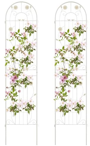 COSTWAY Rankgitter Metall, 2er Set, dekorativer Gartenzaun, freistehende Rankhilfe, Spalier Garten zum Stecken, Rankspalier für Kletterpflanzen Blume Gurke (220 x 50 cm, Weiß)