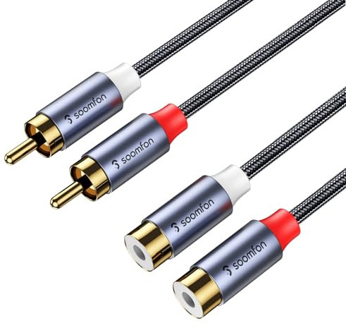 SOOMFON Phono to Phono RCA Cables 2RCA Male to 2RCA Female Stereo Audio Cable 1M Red and White Leads HiFi Sound 24K Gold Plated Connector RCA Cable Compatible with Amplifier DVD Player Speaker
