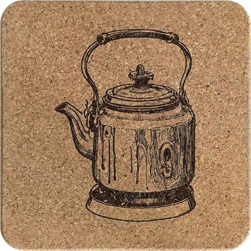 Azeeda 'Stove Top Kettle' Square Cork Trivet (TR00026525) | Heat Resistant Pot Stand / Table Mat for Pans and Dishes