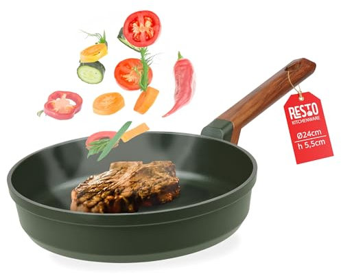 RESTO Bratpfanne 24cm antihaftbeschichtet aus recyceltem Aluminiumguss mit holzähnlichem Soft-Touch-Griff - Pfanne zum Braten - Aluminium Pfanne Induktion - Für alle Herdarten geeignet