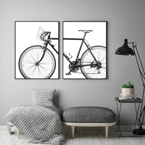 RDRDtbtr Schwarz-Weiß-Fotografie Wand Bilder Vintage-Fahrrad Leinwandgemälde abstrakte Poster und Kunstdrucke Bild für Wohnzimmer Heimdekoration 40 x 60 cm x 2 ungerahmt