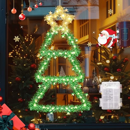 GlobaLink Árbol de Navidad de Pared Plegable con Luce a 110 LED, Árbol Decoración Navideña Creativo Único de Colgar en Muro para Navidad Hogar Oficina Apartamento Partes, Luces Blanca Cálida, 76 CM