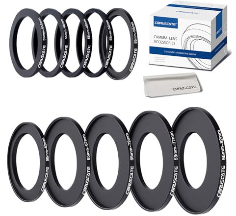 10 Stück 55mm Filterring Adapter-Set,Filter-Metall-Trittringe für alle Marken,UV ND CPL 55-40.5,55-46,55-49mm,55-52mm,55-58mm,55-62mm,55-67mm,55-72mm,55-77mm,55-82mm+Objektivreinigungstuch