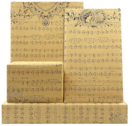 Musik Geschenkpapier Vintage Musikpartitur Druck Braun Kraft-Geschenkpapier 6 Blatt gefaltet flach groß Zeitung für Frauen Männer Verpackung Blume Geburtstag Weihnachten Musik Konzert Geschenk