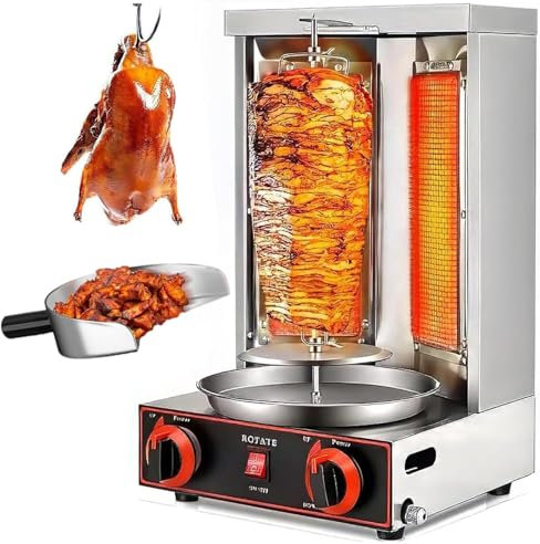 Dfdieratve Propane Rotating Vertical Rotisserie Grill, BBQ Kitchen Doner Kebab Chicken Gyros Fish Cooking Vegetable Barbecue Cookware Machine Skewer Cooker,barbecuestove+shovel