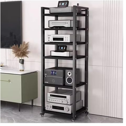 5/6/7/8-tier Media Stand Audio/video Component Cabinet with Wheels, Rolling Video Game Console Shelf, Heavy Duty Adjustable Stereo AV Media Rack, for Home/Office/Coffee Shop(Black 6 Layer,50cm/19.7i