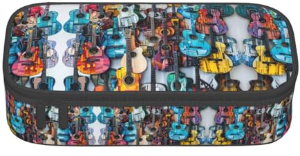 WCXTHGFA Trousse à crayons multifonctionnelle avec impression acoustique et guitares colorées, trousse à crayons esthétique, trousse à crayons pour utilisation au bureau, Noir , Taille unique, Étui à