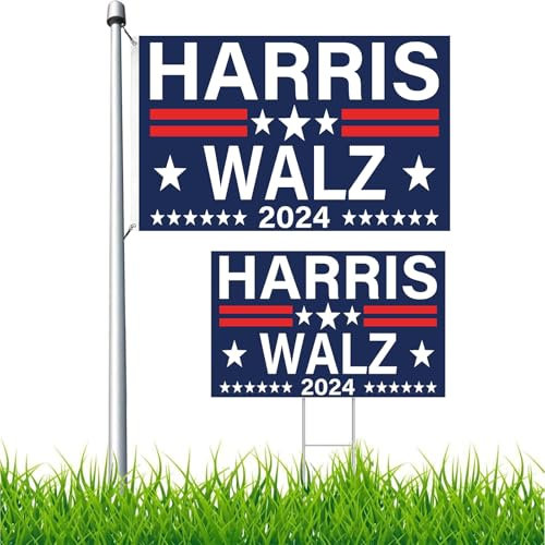 2024 Harris Walzer Yard Schild mit Harris Walz Flagge, 90 x 152 cm, Wahl für Demokratie, Kamala Harris Tim Walz For President Schild 45,7 x 30,5 cm Outdoor-Rasenschild doppelseitig mit H-förmigem