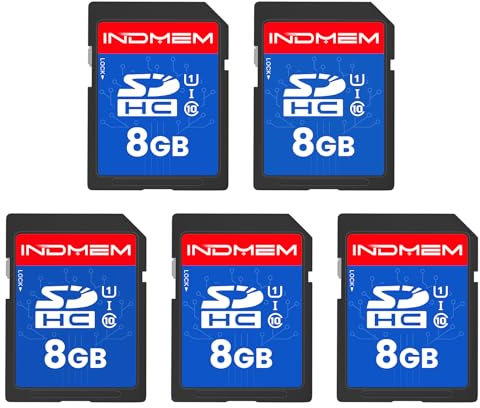INDMEM SD Card 8GB 5 Packs, SD Memory Card 8GB UHS-I SDHC U1 Class 10, High Speed 8GB SD Card for Digital Camera, Computer, Trail Camera