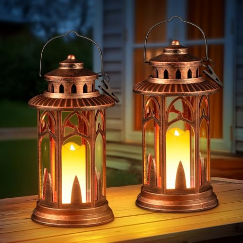 GEARLITE Candle Lantern Battery Powered,Waterproof Design with Realistic Flickering Amber Flame Garden Lanterns, Hanging Garden Lights for Outdoor Decoration in Patio, Pathway [Energy Class A+++]