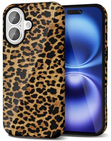Svanove Cheetah Print iPhone 16 Case, Girly Trendy Leopard Pattern, Brown Fall, Plastic, Slim Fit, Heavy Duty Protection, Wireless Charging Compatible