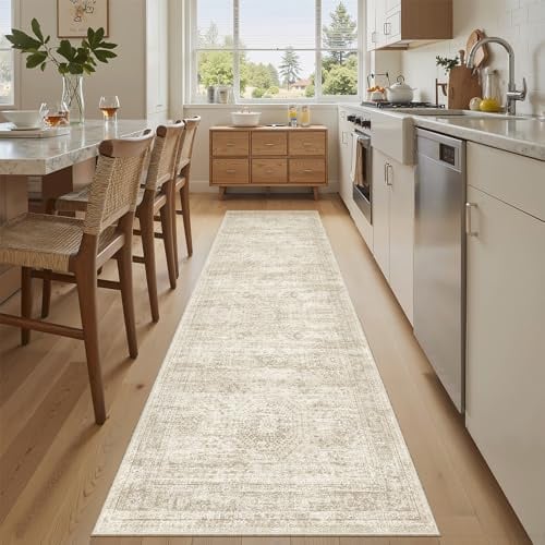 Soalmost Läuferteppich, waschbar, rutschfest, für Küche, Badezimmer, Waschküche, Vintage, Boden-Teppich, Läufer für Flur, Eingangsbereich, Beige, 60 x 200 cm