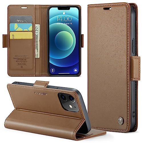 Rerzoiro for iPhone 12/12 Pro Case, Premium PU Leather Wallet Case Flip Cover with [RFID Blocking][Card Holder][Stand Function] Shockproof Protective for iPhone 12 Pro/12, Brown