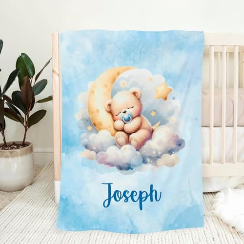 Babydecke mit Namen Personalisiert,Flauschige Warme Kuscheldecke mit Namen und Geburtsdatum,Geschenk Baby Taufe Geburt Mädchen Junge für Kinderdecke Namensdecke Krabbeldecke