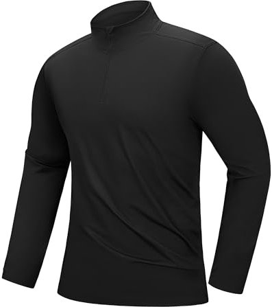 33,000ft Men's Active Sports Shirts Long Sleeve Running Top Quick-Dry Training Golf Tops Light Sweatshirts Breathable Pullover 1/4 Zip Gym Clothing for Fitness Hiking Black M