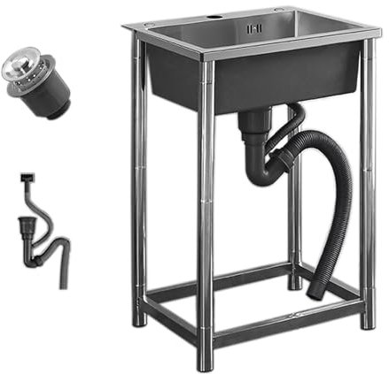 Évier Extérieur de Jardin, 50x40x75 cm Lave-mains Inox, Lavabo Acier Inoxydable pour Vestiaires WC Salle de Bain Salle d'eau Cabine de WC Blanc