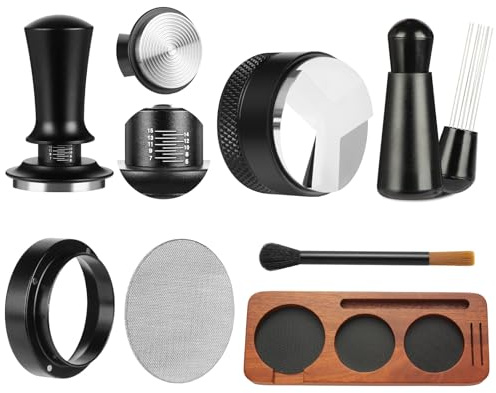 7 PCS Espresso Accessories,51mm Espresso Tamper Tools,WDT Tool Espresso Machine Accessories Kit,Coffee Tamper with Wood Espresso Tamping Station,Distributor,Stirrer,Dosing Funnel,Brush,Puck Screen