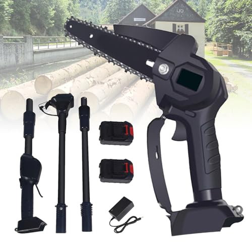Cordless Pole Saw, 2 in 1 High Branch Saw & 6 Inch Mini Handheld Chainsaw, 3 Sections 5.9Ft Extension, 21V 2 x 1.5 Ah Battery and Charger, Adjustable Head, Long Reach Chainsaw for Garden Tree Trimming
