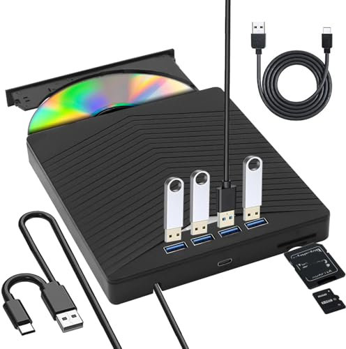TOMVYTER Lecteur Graveur CD/DVD Externe,Portable Lecteur Externe, Lecteur DVD/BD Graveur 4k avec USB 3.0 Type-C, Graveur Optical Drive pour PC Windows 11 10 8 7