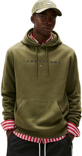 Tommy Jeans Herren Hoodie Linear Logo mit Kapuze, Grün (Dark Greenery), XXL