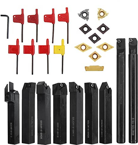 Set di 9 portautensili per tornio con gambo da 16 mm, con inserti in carburo