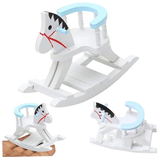 SunaOmni Puppenhausmöbel Schaukelpferd Puppenstuhl, Holz 1 12 Maßstab Puppenhausmöbel Niedliches Hahnenpferd Dekoration Modell Babyzimmer Puppenstuhl 1 12 Maßstab