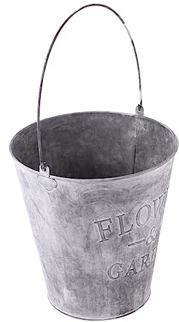 JOINPAYA Vaso in Metallo Per Fiori Grande Rotondo, Secchio Zincato Manico Per Giardino, Fioriera Rustica Da Prato Resistente Per Decorazioni Domestiche e Composizioni Floreali