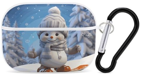 Cute Snowboard Snowman AirPods Pro 2 Case Cover, Shockproof Hard Shell Protective Case for Women Men, Compatible with Airpod Pro Case 2nd/1st Generation with Keychain-White