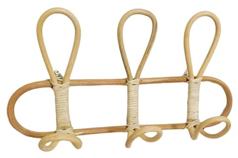 pumpumlia Porte-manteau mural en rotin avec crochets de suspension, organiseur de vêtements décoratif élégant pour clés et chapeaux, porte-vêtements fait à la main