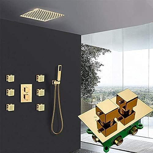 Ensemble De Douche, Robinets Thermostatiques Dorés, Mitigeur Thermostatique Encastré 3 Voies avec 6 Jets De Massage, Ensemble Complet De 20 Cm(Ensemble Complet de 8 Pouces)
