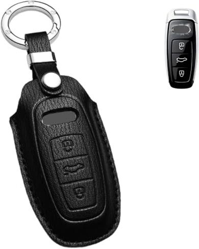 Axtrulix Key Fob Cover for Audi, Premium Soft Leather Key Case Shell with Key Ring for Audi A3 A6 A7 A8 E-Tron S3 S6 RS6 S7 RS7 Q7 SQ7 Q8 SQ8 (BLACK)