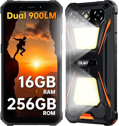 OUKITEL G5 Rugged Smartphone(2025), 900LM Dual Camping Light, 16GB RAM + 256GB ROM/1TB TF, 6300mAh Battery, 6’’ Display Mini Rugged Phone, 4G Dual SIM Unlocked, 3.5mm Jack - Orange