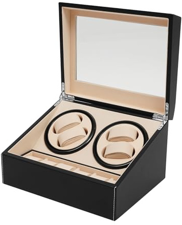 FROPIJ Automatik Uhrenbeweger | Uhrenbox | Uhrenkasten | Automatisch Drehbares | 4+6 Fächer | Watch Box | Transparentes Fenster | Für Automatikuhren & Schmuck