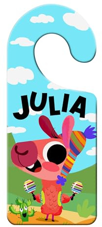 JULIA - 3D Türhänger. Türklinkenanhänger, Dreidimensionaler Türgriffanhänger mit Namen. Animals Team. Farbenfrohes Motiv. Epoxidharzbeschichtet. Namensschild für Kinderzimmer.