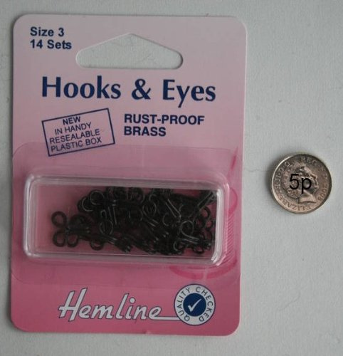 Hemline Hooks and Eyes - Black, Size 3, 14 sets