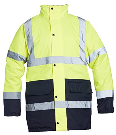 Blackrock Yellow/Navy Hi Vis Waterproof Jacket, Mens Womens Reflective Work Jacket, High Visibility Safety Workwear, Comfort Fleece Lined Collar and Quilt Lined Coat, Fully EN Certified - Size XL