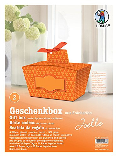Ursus 5100002 - Geschenkbox Joelle, Kelche Motiv, orange, 5 Stück, aus Fotokarton 300 g/qm, beidseitig bedruckt, vorgestanzt und genutet, inklusive 20 Paper Tags, ideal für kleine Überraschungen