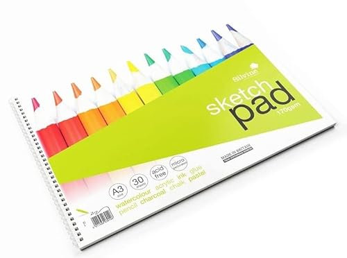 Silvine A3+ Wirebound Sketch Pad. 60 Pages (30 Sheets) 170gsm Smooth Cartridge Paper. Ref 473
