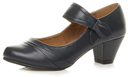 Womens Ladies mid Heel Mary Jane Strap Smart Work Comfort Court Shoes Size 5 38, 5 UK, Navy Matte