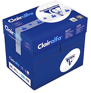Clairefontaine 1979C - Karton mit 5 Ries Druckerpapier / Kopierpapier Clairalfa, extraweiß, DIN A4, 80g, 500 Blatt x 5, Weiß, 1 Karton