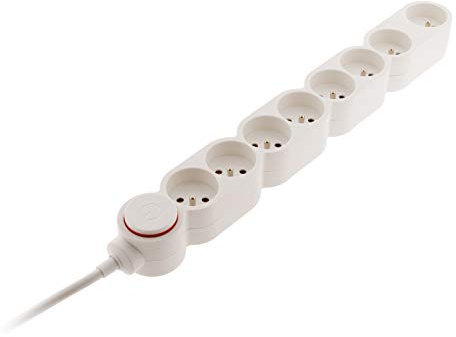 Bloc Home 8 prises 16A 2P+T avec interrupteur Blanc - câble HO5VV-F 3G1 1,5m - avec fiche extraplate