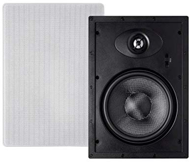 Monoprice 2-Way Carbon Fiber In-Wall Speakers - 8 Inch (Pair) With Paintable Magnetic Grille - Alpha Series,BLACK