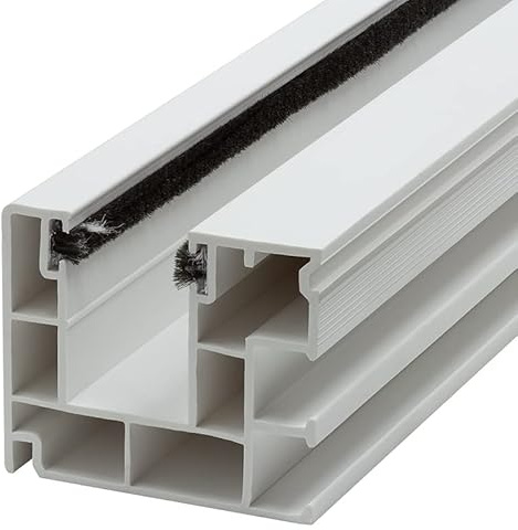 DIWARO. Rolladen Führungsschiene 4047 aus Kunststoff weiss, für Maxi Rolladenprofile, mit beidseitiger Bürstendichtung, Fixlänge 1800mm