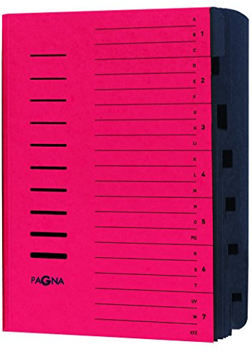 Pagna 24081-01 Ordnungsmappe 7-teilig Pressspan, Eckspanngummi, schwarzes Griffregister Aufdruck 1-7/A-Z auf dem Deckel, rot