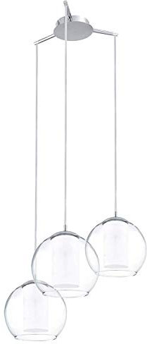 EGLO Pendelleuchte Bolsano, 3 flammige Hängelampe, Hängeleuchte aus Stahl und Glas in Chrom, Weiß, Klar, Esstischlampe, Wohnzimmerlampe hängend mit E27 Fassung